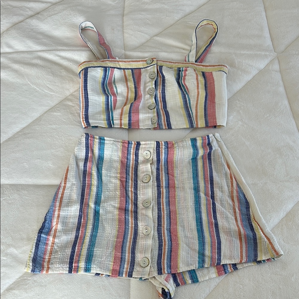 Striped Button-Down Crop Top and Shorts Set